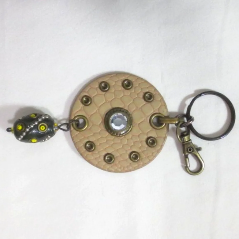 New Handmade Keychain Bag Charm Beaded Boho Faux Leather Rhinestone Swivel Clip